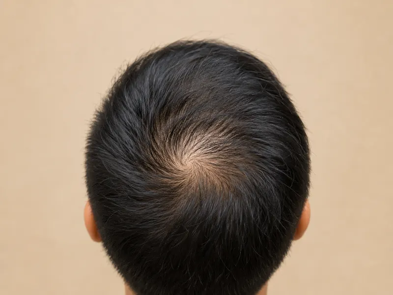 Top down view of a man's head showing thinning hair at the crown.